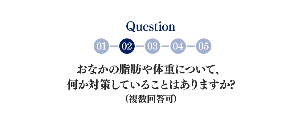 Question:おなかの脂肪や体重について、何か対策していることはありますか?(複数回答可)
