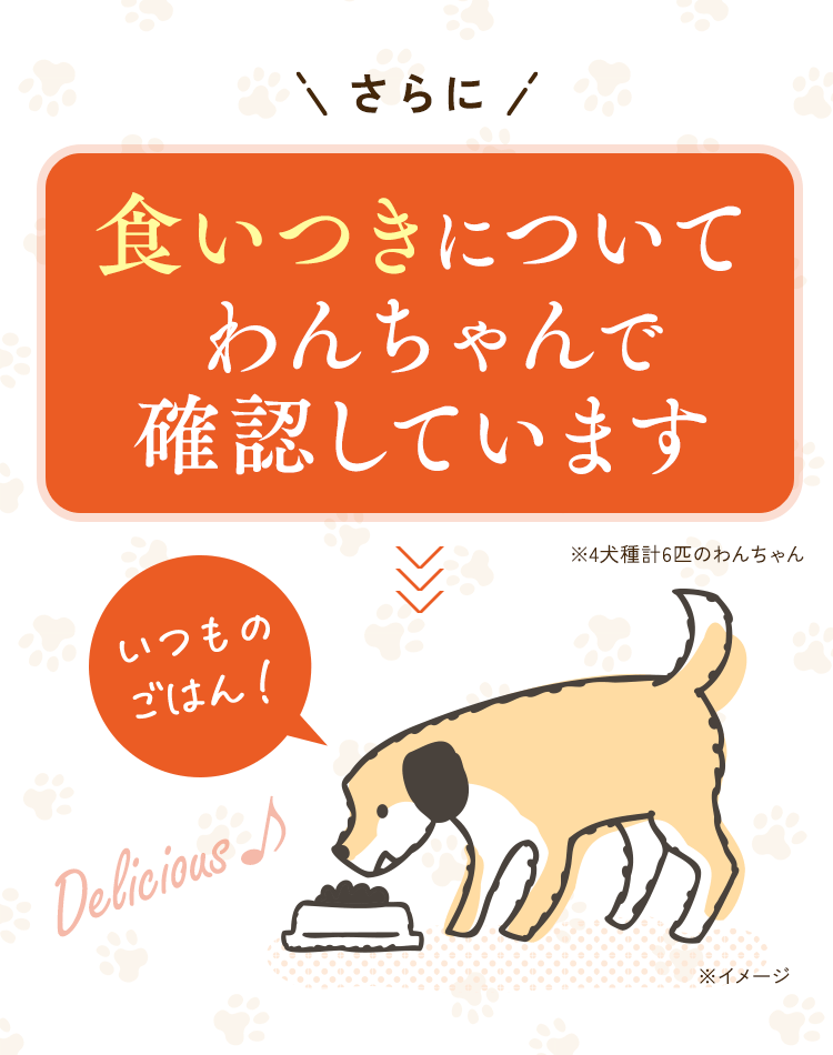 さらに、食いつきについてわんちゃんで確認しています