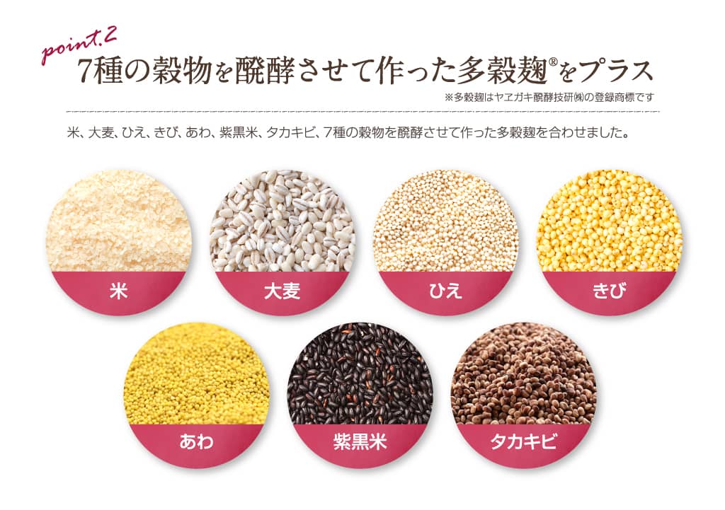 7種の穀物を醗酵させて作った多穀麹をプラス