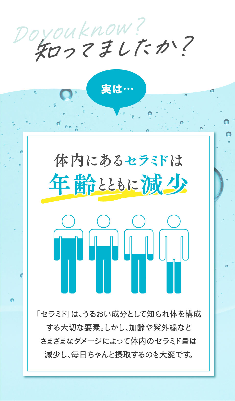 知っていましたか？実は体内にあるセラミドは年齢と共に減少。