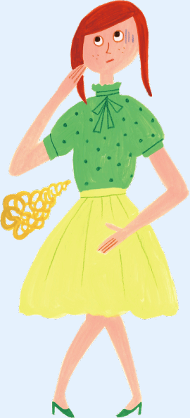 お腹をおさえる女性　イラスト