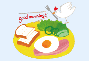 朝食にハムや卵