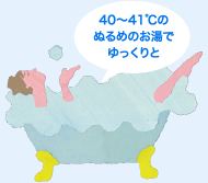 40～41度のぬるめのお湯でゆっくりと