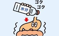 水分の摂り過ぎによる胃腸の衰弱　イラスト