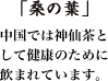 「桑の葉」中国では神仙茶として健康のために飲まれています。