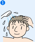 シャワーで髪を予備洗いするイラスト