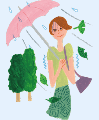 雨風で凍える女性イラスト