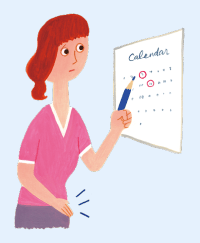 カレンダーを確認する女性イラスト