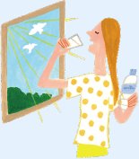 1杯の水を飲む女性　イラスト