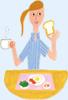朝食を食べる女性　イラスト