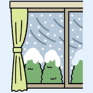 外では雪が降っている窓辺のイラスト
